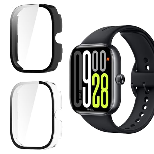 Holilo 2 Stück Hülle Mit Gehärtetes Glas Displayschutz für Xiaomi Redmi Watch 5 Rundum Schutzhülle,Vollständige Abdeckung Schutzhülle Ultradünne Kratzfest Schutz Case-Schwarz+Transparent von Holilo