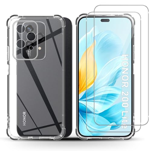 Holilo Hülle +2 Stück Panzerglas Schutzfolie für Honor 200 Lite, TPU Handyhülle Anti-Kratzer Dünn Schutzhülle 9H Härte Glas Displayschutzfolie Rundumschutz von Holilo