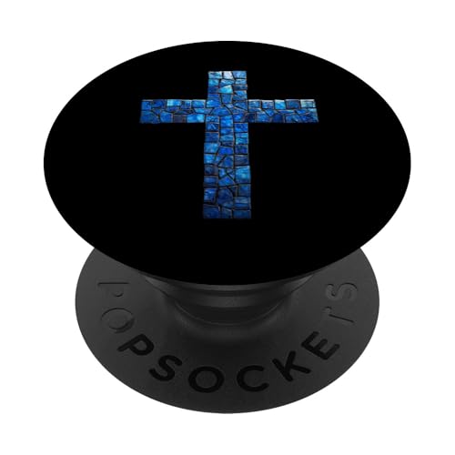 Blaues Mosaikkreuz mit aufwendigem Fliesendesign PopSockets mit austauschbarem PopGrip von Holy Art