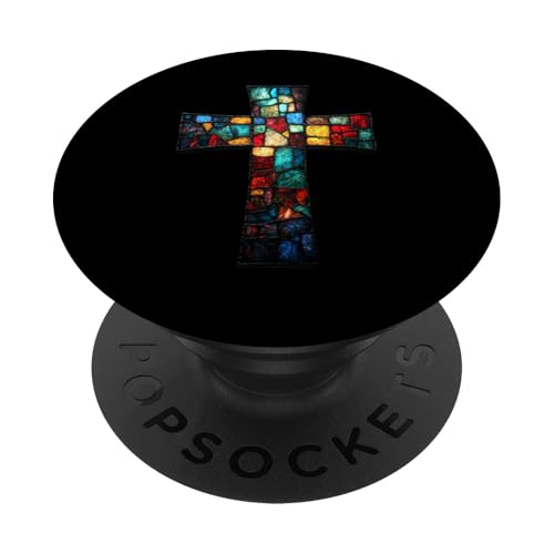 Buntes Buntglas-Kreuz mit Mosaik-Design PopSockets mit austauschbarem PopGrip von Holy Art