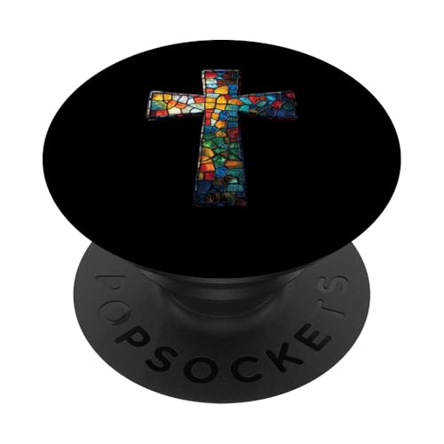 Buntes Buntglas-Kreuz mit Mosaik-Design PopSockets mit austauschbarem PopGrip von Holy Art