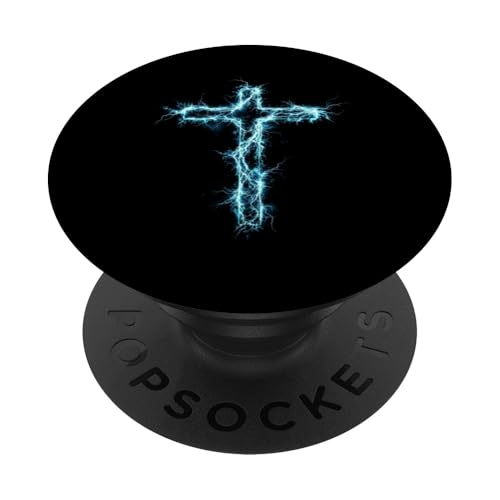 Elektrisches blaues Blitzkreuz mit kräftiger Energie PopSockets mit austauschbarem PopGrip von Holy Art