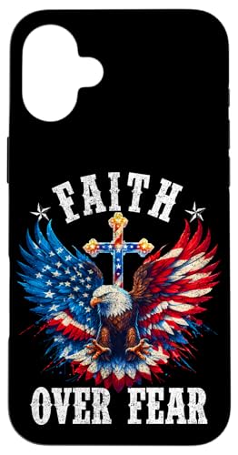 Hülle für iPhone 16 Plus USA-Flagge, patriotisches amerikanisches Geschenk, USA, Glaube über Angst, Gebet von Holy Bible Prayer Spiritual Christian Shirts