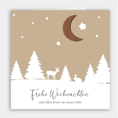 Original Holzgrusskarte – Besondere Weihnachtskarte mit 3D-Holzsticker Mond – Grußkarte für Weihnachtsgrüsse, Fröhliche Weihnachten, Frohe Weihnachten, Weihnachtskarte mit Umschlag von Holzgrusskarten.at