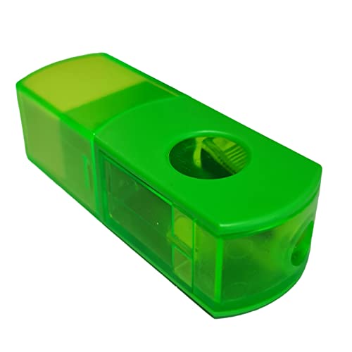 Kombi-Bleistiftspitzer und Radiergummi, Einzelloch, leuchtend, rotierendes Design, Späne, Neongrün Kombi-Bleistiftspitzer und Radiergummi, Einzelloch, leuchtend, rotierendes Design, Späne, Neongrün von Home Supplies Direct
