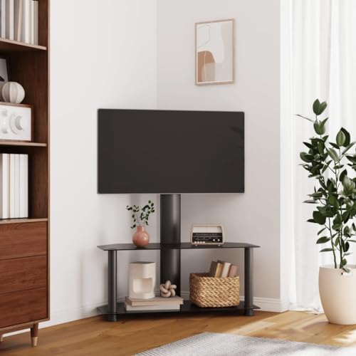 Homgoday Eck-TV-Ständer 2 Ebenen für 32-70 Zoll Schwarz, TV-Schrank für Wohnzimmer, TV-Schrank, niedriger Schrank für industrielle Wohnzimmer, TV-Ständer pp von Homgoday