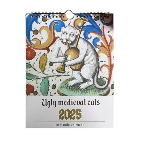 HondoKet Mittelalterlicher Katzenkalender 2025 Seltsame Mittelalterliche Katzen Wandkalender 2025 Hässliche Mittelalterliche Katzen Kalender 12 Monate von HondoKet