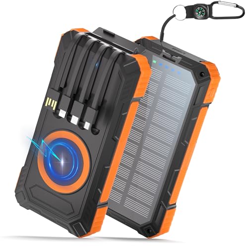 Solar Power Bank, 22.5w 46800mAh Powerbank USB C Mit Kabel Schnellladung Externe Handyakkus Mit 6 Ausgängen Und 3 Eingängen, 15W Wireless Magnetische Powerbank Kompatibel Mit iPhone, Samsung von Honestself