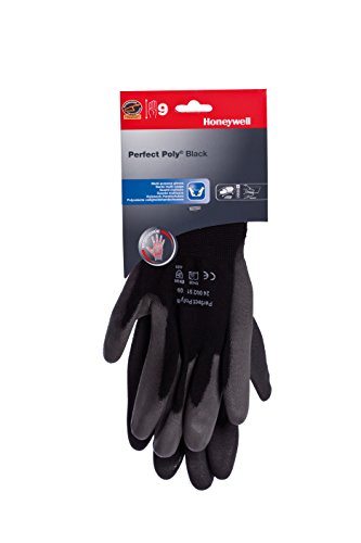 Honeywell 2400251-08 Schwarze Polyamid-Strickhandschuhe für allgemeine Handhabung, graue Polyurethanbeschichtung an Handfläche und Fingerspitzen, 25 cm Länge, Größe 8 (Packung mit 10 Paar) von Honeywell