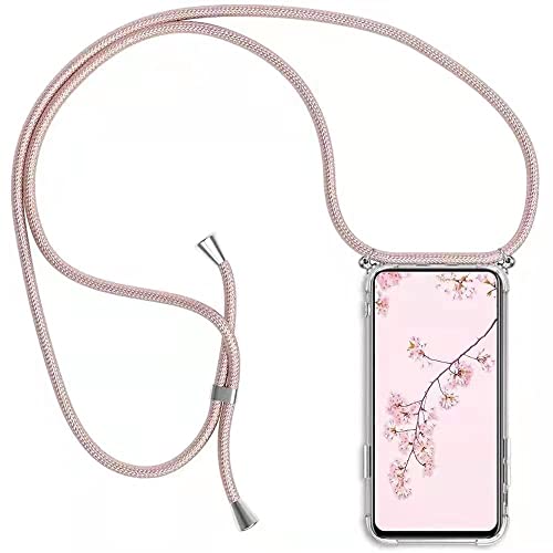 HongMan Handykette Handyhülle für Samsung Galaxy A21 mit Band - Transparent Handy-Kette Handy Hülle mit Kordel zum Umhängen Handyanhänger Halsband Lanyard Case - Roségold von HongMan