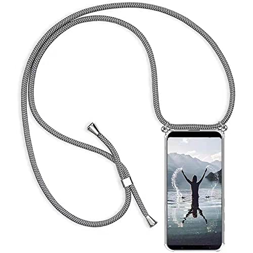 HongMan Handykette Handyhülle für Samsung Galaxy S9 Plus mit Band - Transparent Handy-Kette Handy Hülle mit Kordel zum Umhängen Handyanhänger Halsband Lanyard Case - Grau von HongMan