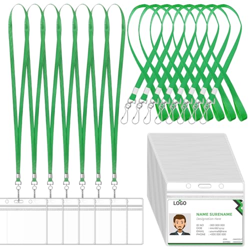 Honoson Kreuzfahrt-Schlüsselband für Schiffskarten und horizontaler Ausweishalter, Kreuzfahrt-Schlüsselband, PVC, wasserdicht, Ausweishalter, transparent, Namensschilder, Ausweishalter, Grün, 100 Sets von Honoson