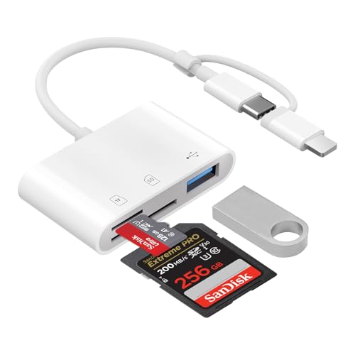 SD Kartenleser iPhone, SD-Kartenleser für iPhone/iPad/Kamera, SD Kartenleser USB C, Lighting+USB-C Speicherkartenleser Adapter mit Micro SD/SD, SD Card Reader for iPhone SD KartenAdapter, Plug & Play von Honpzz