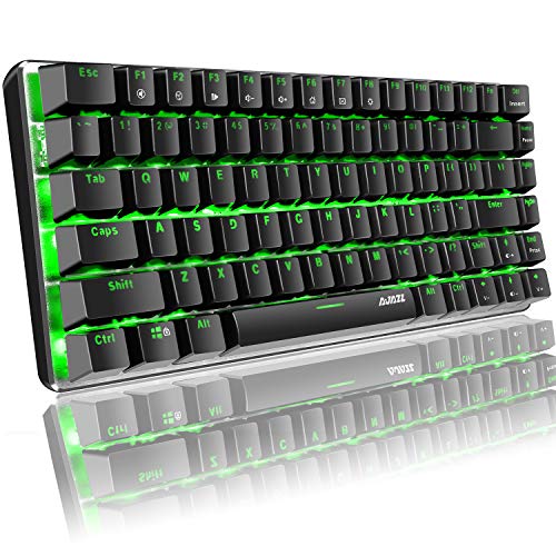 Hoopond Mechanische Tastatur, AK33, grüne LED-Hintergrundbeleuchtung, USB-Kabel, Gaming-Tastatur, 82 Tasten, kompakt, mit Anti-Ghosting-Tasten für Gamer, Schreibkräfte (Blauer Schalter, schwarz) von Hoopond