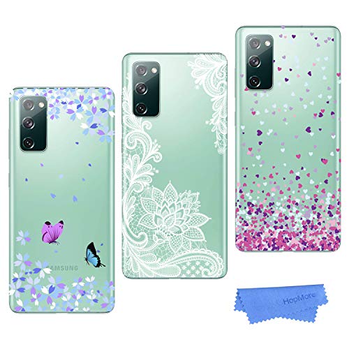 3 Hüllen für Samsung Galaxy S20 FE 2022 / 2020 / S20 FE 4G / 5G Silikon Hülle Transparent mit Motiv Schutzhülle Durchsichtig S20 FE Handyhüllen Dünn Cover Silikonhülle Clear Cases - Pink Blue White von HopMore