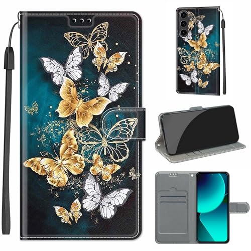 HopMore Handyhülle für Samsung Galaxy A55 5G Hülle Klappbar Flip Case Tasche Kartenfach Standfunktion Schutzhülle Case Klapphülle mit Motiv Muster Handytasche für Samsung A55 5G, Grüner Schmetterling von HopMore