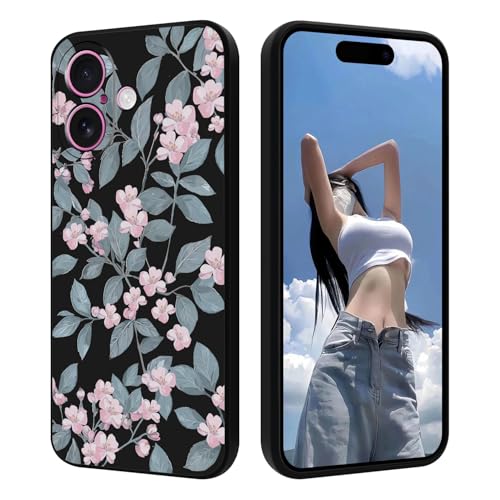 HopMore Handyhülle für iPhone 16 Hülle, Weich Dünn Silikonhülle mit Muster Motiv, Stoßfest Schwarz Schutzhülle Soft TPU Slim Handytasche Case Cover für iPhone 16, Blume von HopMore