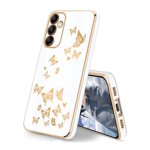 HopMore Hülle für Samsung Galaxy A55 5G Handyhülle mit Vergoldet Schmetterling Herz Muster Motiv Silikon Hülle, Stoßfest Schutzhülle, Dünn Weich TPU Farbe Case Cover für Samsung A55 5G, Weiß B von HopMore