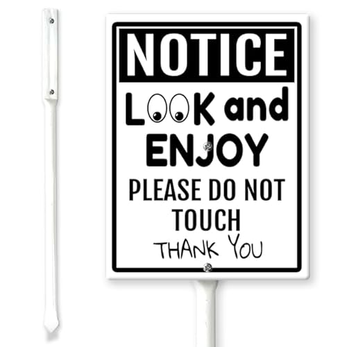 Horienteeon Hinweisschild "Look and Enjoy Please Do Not Touch Yard" mit Pfählen 17,5 x 22 cm, stabiles Aluminiumschild, "Do Not Touch", "Caution Sign Please Do Not Touch", "No Touching" Schild von Horienteeon