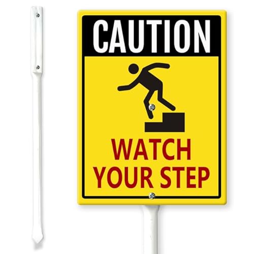 Horienteeon Schild mit Pfählen "Caution Watch Your Step Yard", 17,5 x 22 cm, stabiles Aluminiumschild, rostfrei, Metallschild für Uhren, Treppen-Sicherheitsschild, rutschig, wenn nass von Horienteeon