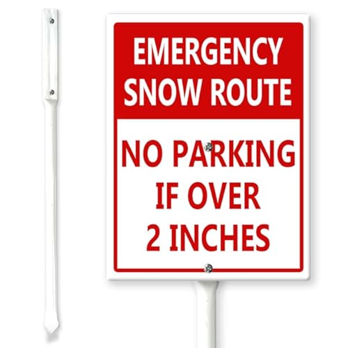 Horienteeon Schild mit Pfählen "Emergency Snow Route No Parking If Over 5.1 cm Yard Sign with Stakes, 20 × 30 cm, stabiles Aluminium-Schild, schützen Sie Ihr Geschäft und Ihre Gemeinde, Vorsicht von Horienteeon