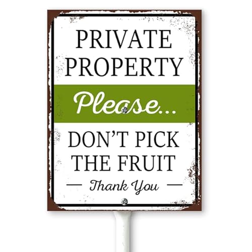 Horienteeon Schild mit Pfählen "Private Property Please Don't Pick The Fruit Hof", 11,5 x 15 cm, stabiles Aluminium-Schild, rostfrei, kein Mähen kann Hof-Schild, Rasenmäher-Gartenschilder für Rasen, von Horienteeon