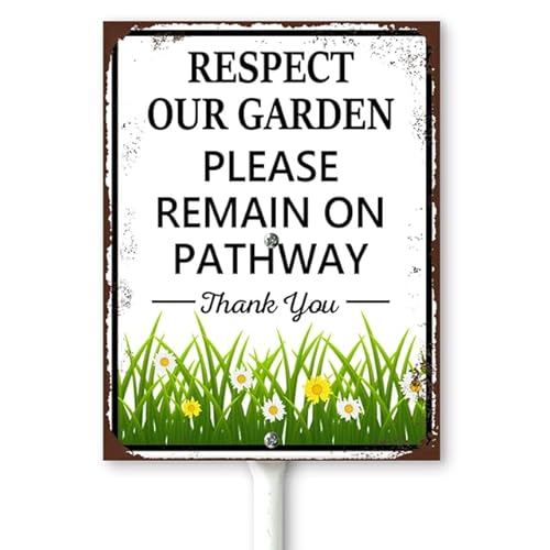 Horienteeon Schild mit Pfählen "Respect Our Garden Please Remain On Pathway", 20 x 30 cm, stabiles Aluminium-Schild, rostfrei, Wildblumen-Hofschild, Rasenmäher-Schild, einfach zu installieren, für den von Horienteeon