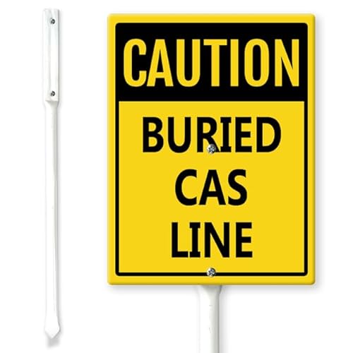 Horienteeon Warnschild mit Pfählen "Caution - Buried Gas Line" mit Heringen, 20 x 30 cm, stabiles Aluminium, rostfrei, Warnschilder, Sicherheitsschilder, für den Außenbereich, Garten, Hof, Rasen von Horienteeon