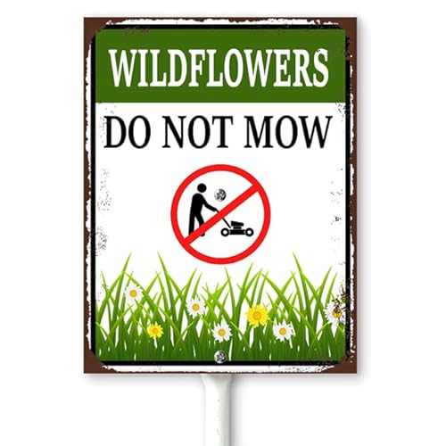 Horienteeon Wildflowers Schild mit Pfählen "Do Not Mow", 20 x 30 cm, stabiles Aluminium-Schild, rostfrei, Wildblumen-Hofschild, Rasenmäher-Schild, Hofzubehör für Zuhause, Garten, Rasen von Horienteeon