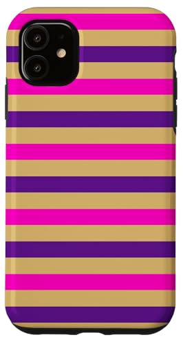 Hülle für iPhone 11 Lila Rosa gestreift Girly Aesthetic adrette gelbe Streifen von Horizontal Stripes Elegant Pattern