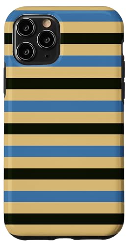 Hülle für iPhone 11 Pro Blau Schwarz Gestreift Girly Aesthetic Preppy Yellow Stripes von Horizontal Stripes Elegant Pattern