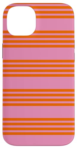 Hülle für iPhone 14 Plus Orange Pink gestreift ästhetische Mädchen adrette Streifen von Horizontal Stripes Elegant Pattern