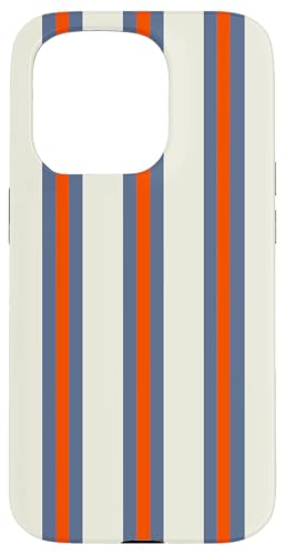 Hülle für iPhone 15 Pro Blau Beige Gestreift Ästhetisch Girly Adrett Rot Streifen von Horizontal Stripes Elegant Pattern