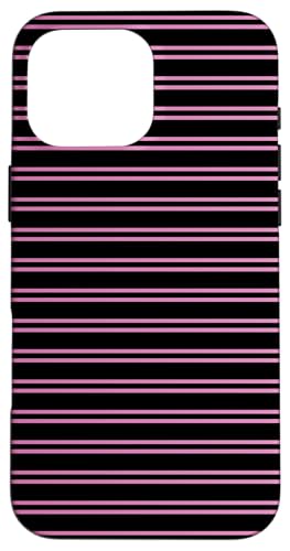 Hülle für iPhone 16 Pro Max Schwarz und Lila gestreift niedlich mädchenhaft ästhetisch adrette Streifen von Horizontal Stripes Elegant Pattern