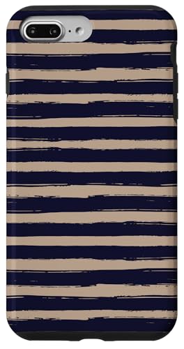 Hülle für iPhone 7 Plus/8 Plus Blau Marineblau Hellbraun gestreift ästhetische Mädchen adrette Streifen von Horizontal Stripes Elegant Pattern