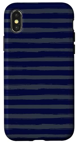 Hülle für iPhone X/XS Blau Marineblau Grau Gestreift Girly Aesthetic Preppy Stripe von Horizontal Stripes Elegant Pattern