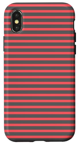 Hülle für iPhone X/XS Korallenrosa/Grau gestreift, ästhetisch, mädchenhaft, adrette Streifen von Horizontal Stripes Elegant Pattern