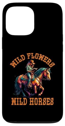 Hülle für iPhone 13 Pro Max Reitsport Cowgirl Reitpferd Wildblumen Wildpferde von Horse Riding Gifts for Women & Girls