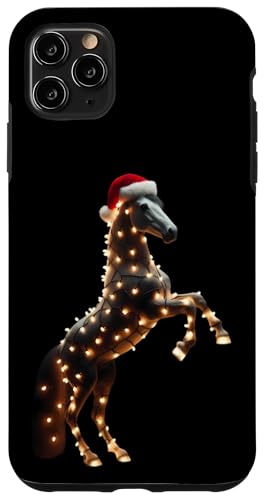 Hülle für iPhone 11 Pro Max Pferd mit Weihnachtsmütze und Weihnachtsbeleuchtung Liebhaber Besitzer Xmas von Horse With Santa Hat And Christmas Products