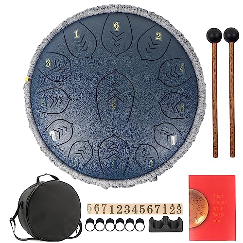 Steel Tongue Drum 12 Inch 13 Tones Tank Drum C Key Percussion Steel Drum Kit with Drum Mallets Note Stickers Finger Picks Bracket and Gig Bag von Horse