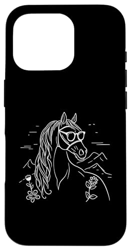 Hülle für iPhone 16 Pro Line Art Sonnenbrille Pferd Reiten Reitsport Pferde von Horseback Riding Equestrian Gifts