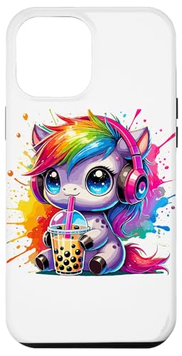 Hülle für iPhone 12 Pro Max Splash Art Kopfhörer Pferd Milchtee Boba-Perlen Tapioka von Horses Horse Lover Gifts