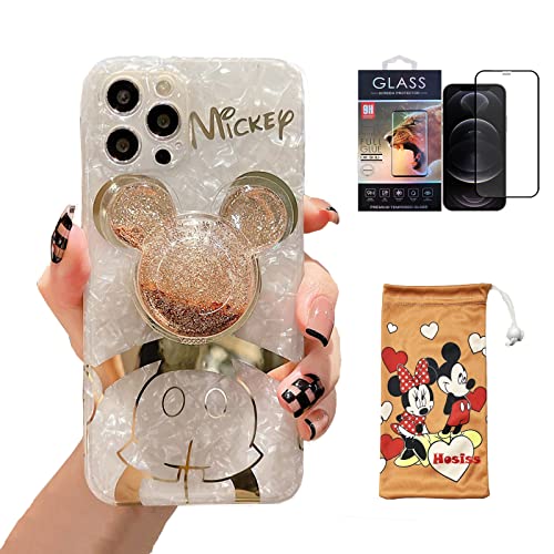 Hosiss Cartoon-Schutzhülle für iPhone 16 Pro, 16 cm (6,3 Zoll), mit HD-Displayschutzfolie, mit Treibsand-Handyhalterung, weiches TPU, stoßfest, für Mädchen und Frauen von Hosiss