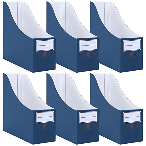 Hotyin 6 Stück Stehsammler, Stehsammler Pappe mit Etiketten, Recycelbarer Zeitschriftensammler, Desktop-Organizer für die Aufbewahrung von Akten, Dokumenten, Schreibwaren, Blau von Hotyin