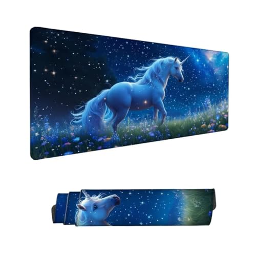 Einhorn Mauspad XXL 700x400x3mm,Mousepad Weiß Schreibtischunterlage,Wasserdichter Gaming Mauspad,Desk Mat mit Genähten Kanten,Mouse Pad mit Rutschfester Gummiunterseite Gaming Zubehör,Geschenk Hs-831 von Hsqpoobd