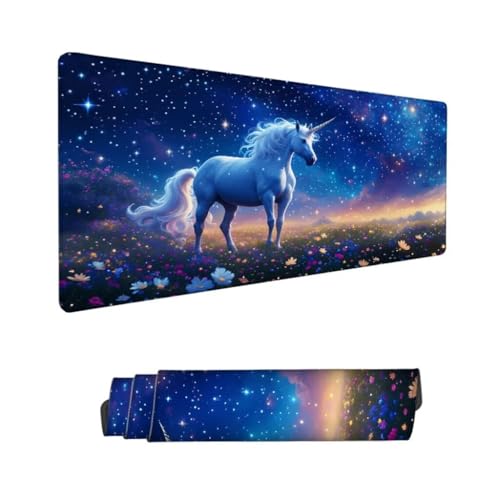 Einhorn Mauspad XXL 800x300x3mm,Mousepad Weiß Schreibtischunterlage,Wasserdichter Gaming Mauspad,Desk Mat mit Genähten Kanten,Mouse Pad mit Rutschfester Gummiunterseite Gaming Zubehör,Geschenk Hs-867 von Hsqpoobd