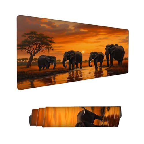 Elefant Mauspad XXL 1600x800mm,Mousepad Sonnenaufgang Schreibtischunterlage,Wasserdichter Gaming Mauspad,Desk Mat mit Genähten Kanten,Mouse Pad mit Rutschfester Gummiunterseite Gaming Zubehör Hs-899 von Hsqpoobd