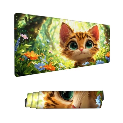 Gaming Mauspad XXL, Mauspad Katze Mousepad 800x300x3mm, Schreibtischunterlage Blume Mousepad, Wasserdicht Anti-Rutsch Mouse Pad, Verbessert Präzision und Geschwindigkeit, Gaming-Mauspads für PC Hs-2 von Hsqpoobd