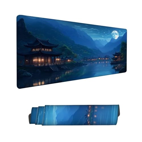 Gaming Mauspad XXL, Mauspad Mond Mousepad 800x400x3mm, Schreibtischunterlage See Mousepad, Wasserdicht Anti-Rutsch Mouse Pad, Verbessert Präzision und Geschwindigkeit, Gaming-Mauspads für PC Hs-790 von Hsqpoobd