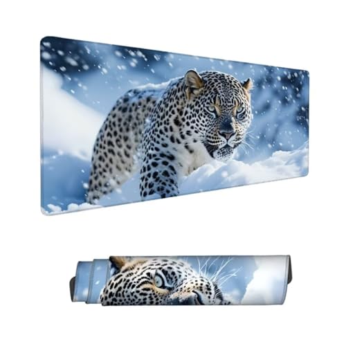 Gaming Mauspad XXL, Mauspad Schneeflocke Mousepad 1600x800mm, Schreibtischunterlage Leopard Mousepad, Wasserdicht Mouse Pad, Verbessert Präzision und Geschwindigkeit, Gaming-Mauspads für PC Hs-820 von Hsqpoobd